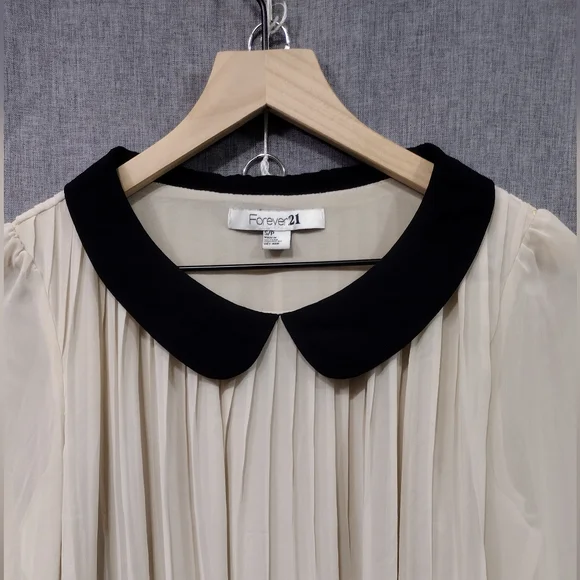 Forever 21 Peter Pan Collar Preppy Dress Women's S White Black Academy Babydoll - Picture 2 of 9